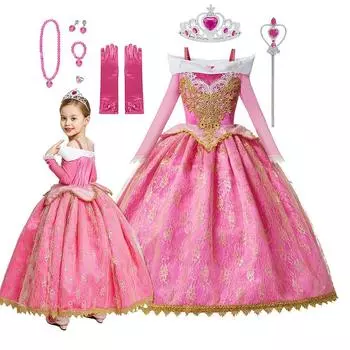 Новый костюм принцессы для девочек, праздничное платье для ролевых игр, костюмы на Хэллоуин, платье принцессы, детское праздничное платье для косплея с аксессуарами 100