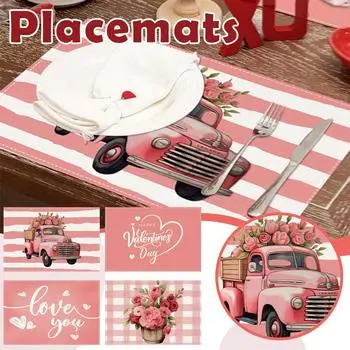Новый коврик для еды в машину на День святого Валентина, праздничный праздничный стол, изоляционный коврик, льняной печатный коврик для стола, коврик для чашки, 1 шт. One Size