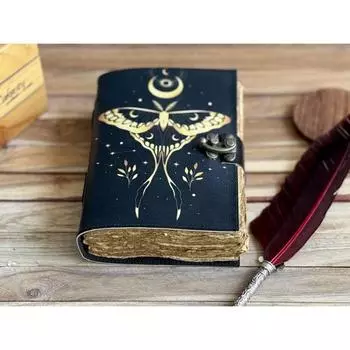 Новый кожаный блокнот-бабочка для записей, блокнот для зарисовок, пустая книга для заклинаний, поэзия, блокнот, книга для мужчин и женщин, подарок 7/5 7 x 5 in чёрный