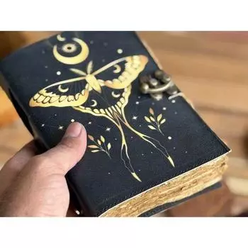 Новый кожаный блокнот-бабочка для записей, блокнот для зарисовок, пустая книга для заклинаний, поэзия, блокнот, книга для мужчин и женщин, подарок 7/5 7 x 5 in чёрный