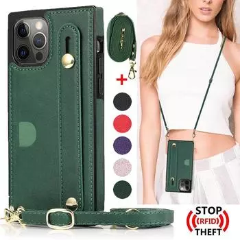 Новый кожаный чехол через плечо с браслетом для iPhone 15 14Plus 13 12 11 Pro Max XsMax для Samsung S23 S22 S21 S20 Ultra Plus Note20Ultra для Huawei P40 Pro iPhone 6/6S красный