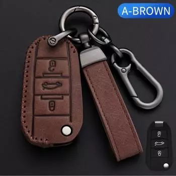 Новый кожаный чехол для автомобильного выкидного ключа для Peugeot 208 308 408 508 2008 3008 4008 5008 для Citroen C3 C4 CACTUS C6 C8 аксессуары For Peugeot коричневый