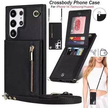 Новый кожаный чехол-кошелек через плечо для iPhone 15 14 Plus 13 12 11 Pro Max XsMax для Samsung S23 S22 S21 S20 Ultra Plus Note20Ultra для Huawei P40 Pro iPhone 6/6S красный