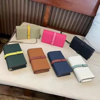 / Новый кожаный кошелек с длинным шнурком и цветной цепочкой, женский кошелек из натуральной кожи, универсальный кожаный кошелек 19x3.5x11cm темно-синий