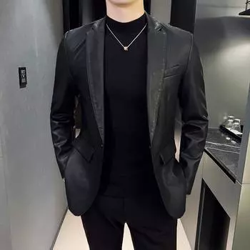 Новый кожаный костюм большого размера, мужская моющаяся куртка из искусственной кожи, облегающая деловая повседневная мужская куртка, кожаная куртка M