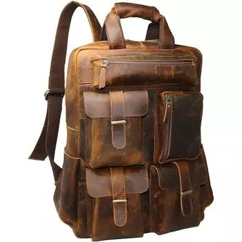 Новый кожаный рюкзак для ноутбука, рюкзак с несколькими карманами, из натуральной кожи, игровая сумка для ноутбука, школьный рюкзак для мужчин, карман против кражи, коричневый коричневый