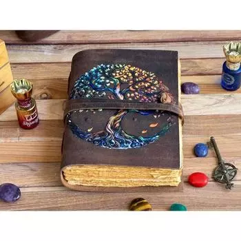 Новый кожаный Журнал Древо Жизни - Кожа Для Женщин - Красивый Журнал Для зарисовок Книга для путешествий Пустая Книга Заклинаний 7 x 5 in