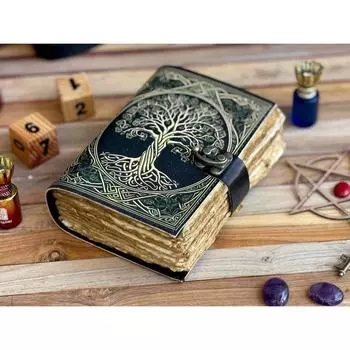 Новый кожаный Журнал Древо Жизни - Красивый Журнал Для зарисовок Книга для путешествий Пустая книга Заклинаний 7 x 5 in чёрный