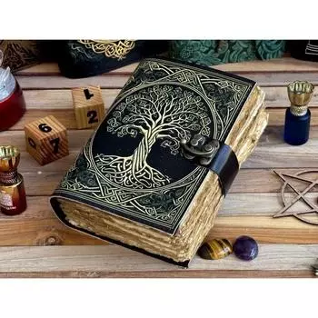 Новый кожаный Журнал Древо Жизни - Красивый Журнал Для зарисовок Книга для путешествий Пустая книга Заклинаний 7 x 5 in чёрный