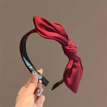 Новый красный бант безель повязка на голову для женщин девушек корейский однотонный тканевый атласный широкий ободок обруч аксессуары для волос