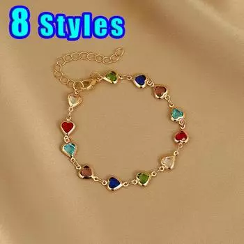 Новый красочный двухсторонний браслет с кристаллами, украшенный драгоценными камнями для женщин, браслеты-цепочки из нержавеющей стали с 12 камнями, модные украшения 1PCS
