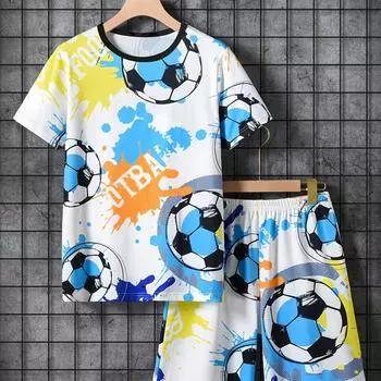Новый красочный комплект повседневной домашней одежды для футбола, повседневная футболка и шорты, пижама S