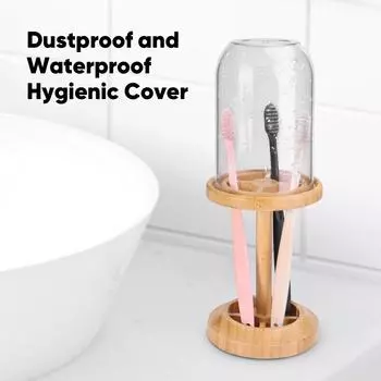 Новый креативный бамбуковый держатель для зубной пасты с прозрачной крышкой для стакана, пыленепроницаемый чехол для хранения в ванной комнате, органайзер для зубных щеток