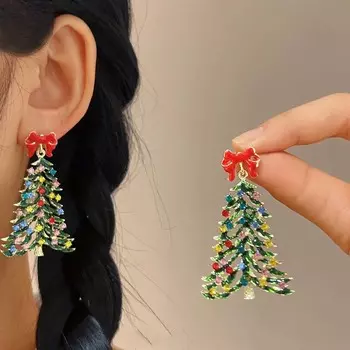 Новый креативный дизайн бант красочные серьги-елки простые мультяшные серьги-кисточки женские рождественские украшения подарки как