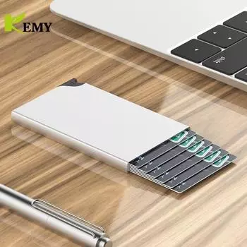 Новый креативный металлический держатель для карт, тонкие кошельки с всплывающей кнопкой, роскошный мини-карман с RFID-защитой для мужчин и женщин чёрный