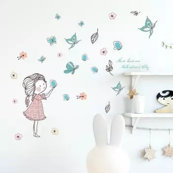 Новый креативный мультяшный летающий бабочка для девочек, стикер на стену, Детская комната, гостиная, фон, украшение