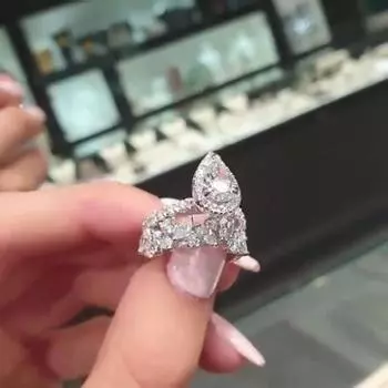 Новый креативный свадебный комплект колец для женщин с кристаллами циркония высокого качества из 2 предметов серебряного цвета трендовые ювелирные изделия 9