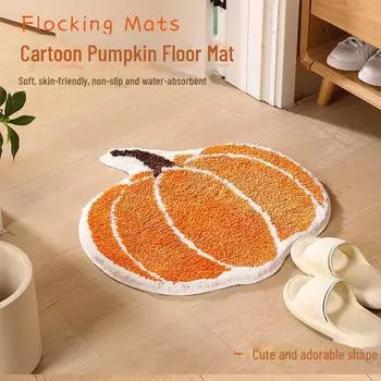 Новый креативный тыквенный флокированный нескользящий впитывающий коврик для двери ванной комнаты 40x60 cm