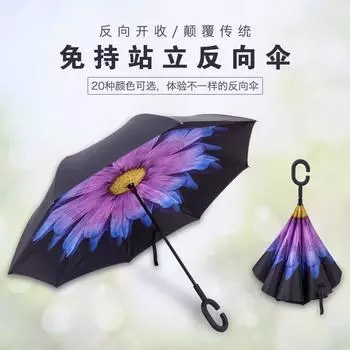 Новый креативный зонт с длинной ручкой, зонт типа С, свободные руки, может стоять в автомобиле, зонт с обратным ходом 58.5cm зелёный