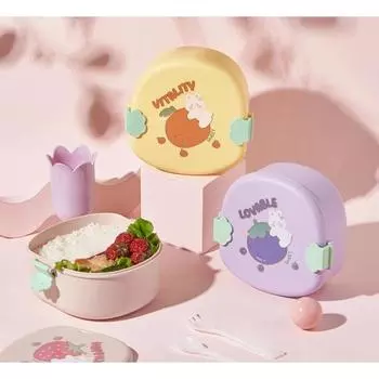 Новый круглый ланч-бокс с фруктами для девочек, небольшой свежий портативный ящик для пикника, детский разделенный ланч-бокс для студентов, бенто-бокс жёлтый