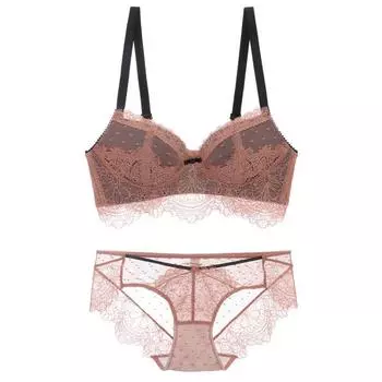 Новый кружевной комплект без стального кольца, удобный простой комплект нижнего белья, модный комплект нижнего белья для девочек, комплект с бюстгальтером средней толщины 32A абрикосовый