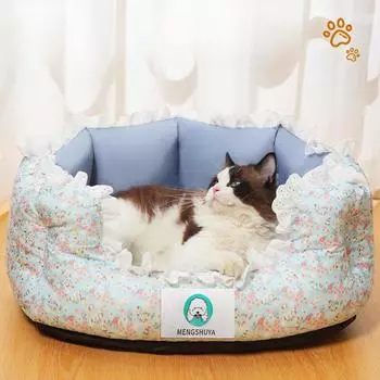 Новый кружевной коврик-гнездо для домашних животных, коврик для сна для собак, свежее цветочное гнездо для кошек, милый стиль, универсальный для всех сезонов S 35*25