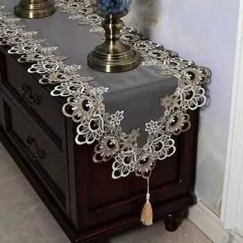Новый Кружевной Стол Флаг Сетка Кружева Кружева Кружевная Ткань Модная Легкая Роскошная Скатерть Вышитая Треугольная Полоса Декоративная Ткань ТВ Шкаф Скатерть 40*120cm