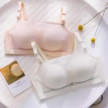 Новый кружевной топ-труба, не пропускающий свет, женский бюстгальтер цвета шампанского без стального ободка, тонкое скользящее нижнее белье 32/70