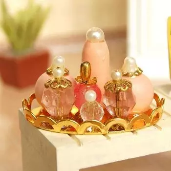 Новый кукольный домик 1/12, миниатюрная мебель для ванной комнаты, розовый парфюмерный набор с подносом