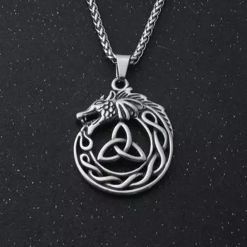 Новый кулон из нержавеющей стали с скандинавским кельтским узлом, подвеска в виде викинга и волка для мужчин, амулет, ювелирные изделия Single Pendant
