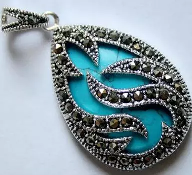 Новый кулон-колье из стерлингового серебра 925 пробы с инкрустацией из синей бирюзы размером 30x20 мм, марказит