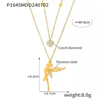 Новый кулон «Любовь» в виде бабочки и ангела с бриллиантовым ожерельем на ключицу, женский, нежный и современный, из титановой стали с покрытием из 18-каратного золота