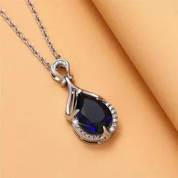 Новый кулон с синими каплями воды и кубическим цирконием, ожерелье, юбилейная вечеринка, элегантные женские аксессуары для шеи, женские модные ювелирные изделия 45cm