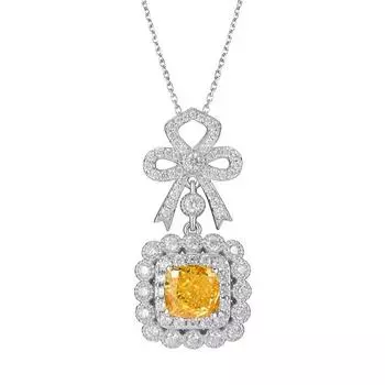 Новый кулон с высокоуглеродистым бриллиантом ледяной огранки, цепочка на ключицу, лук, подарочная коробка, ожерелье S925 с платиновым покрытием