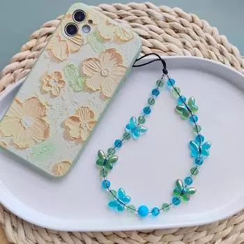 Новый кулон в виде чехла для телефона, подвеска в виде бабочки с кристаллами, цепочка для телефона, чехол для телефона из бисера, кулон