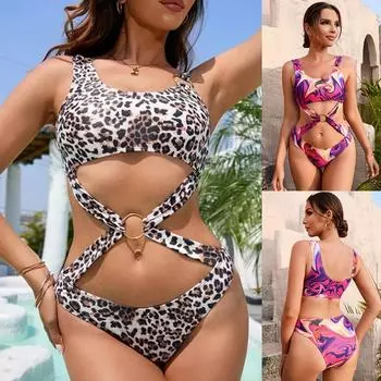 Новый купальник, бандажный цельный купальник, сексуальный эластичный плотный пляжный купальник для женщин, бразильское бикини S леопардовый