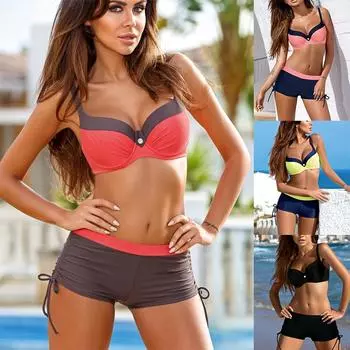 Новый купальник больших размеров, женский купальник из двух предметов, танкини, купальный костюм с пуш-ап, танкини с шортами, женские купальные костюмы, багажник S красный