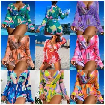 Новый купальник цельный с длинными рукавами сетчатая блузка бикини трехсекционный купальник женский бикини S