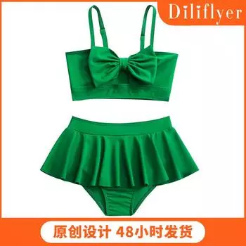 Новый купальник для девочек, детский раздельный купальник, цветной однотонный купальник с листьями лотоса, бикини, детский купальник для родителей и детей 104 алый