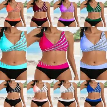 Новый купальник европейский и американский сексуальный горячий бриллиантовый комплект из двух частей женский раздельный купальник для плавания S чёрный