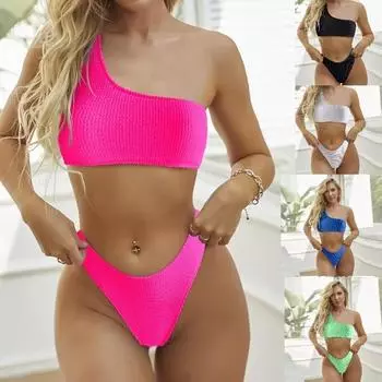 Новый купальник на два плеча, цельный купальник, сексуальный эластичный плотный пляжный купальник для женщин, бразильское бикини S розовый