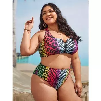 Новый купальник с леопардовым принтом, женский купальник с леопардовым принтом, большой размер, купальник бикини для жира мм 0XL