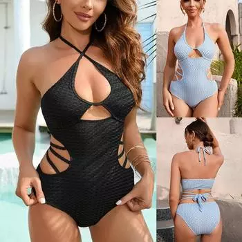 Новый купальник, сексуальный бандажный цельный купальник, сексуальный эластичный плотный пляжный купальник для женщин, бразильское бикини S чёрный