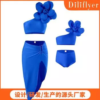 Новый купальник-тройка в стиле юбки для родителей и детей, женский купальник, трехмерный утолщенный, большой цветок S