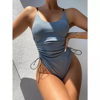 Новый купальник женский бикини платье купальник защита от солнца, тонкий живот прикрывает, консервативный открытый купальник S серый