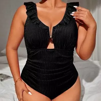 Новый купальник женский европейский и американский разноцветный оборчатый край живот и тонкий большой размер цельный пляжный бикини купальник 0XL розовый