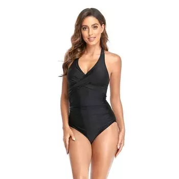 Новый купальник женский консервативный большой размер женский тонкий горячий весенний сексуальный спортивный цельный купальник S чёрный