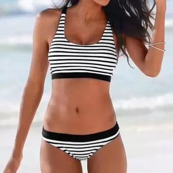 Новый купальник, женский однотонный купальник в полоску с разрезом на бретелях, сексуальный купальник бикини с несколькими стрингами и крестиком M разноцветный