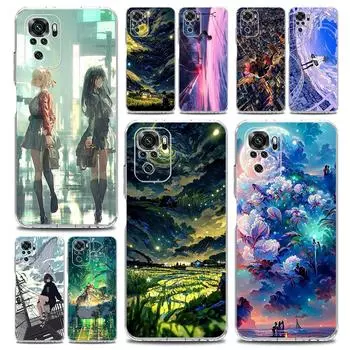 Новый квадратный прозрачный чехол для телефона для Xiaomi Redmi Note 12 11 9S 9 8 10 Pro + 7 8T 9C 9A 8A K40 игровой чехол аниме девушка арт пейзаж Redmi Note 9