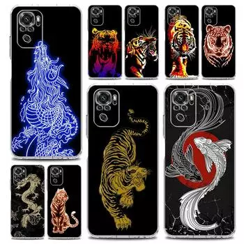Новый квадратный прозрачный мягкий чехол для телефона для Xiaomi Redmi Note 12 11 9S 9 8 10 Pro + 7 8T 9C 9A 8A K40 игровой чехол Tiger neon Leopard Redmi Note 8